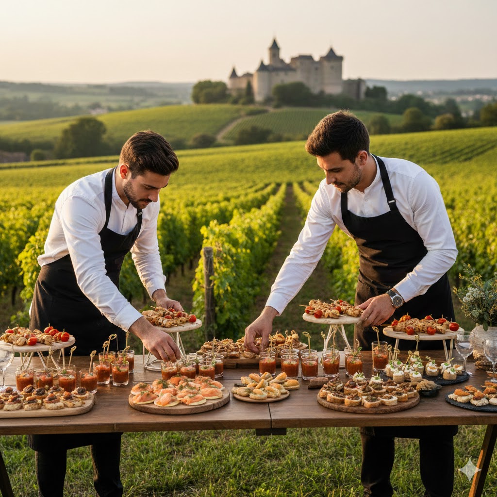 Buffet de mariage élégant avec pièces cocktail artisanales par Le Nectar Traiteur.