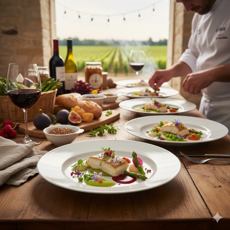 Création culinaire raffinée aux saveurs de la Gironde par Le Nectar Traiteur Libourne.