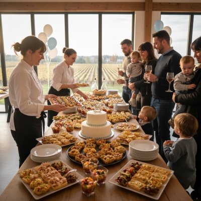 Assortiment de mignardises sucrées pour un buffet de fête familiale.